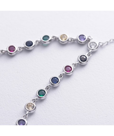 Silver necklace - tie with multi-colored cubic zirconia 181213 Onix 43