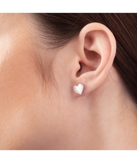 Earrings - studs "Hearts" in white gold s08297 Onyx