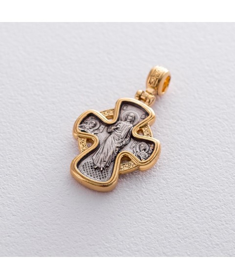 Серебряный крестик с позолотой «Господь Вседержитель. Икона Божией Матери «Неупиваемая Чаша» 131671 Онікс