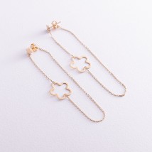 Gold earrings - studs on a chain "Flowers" s05953 Onyx