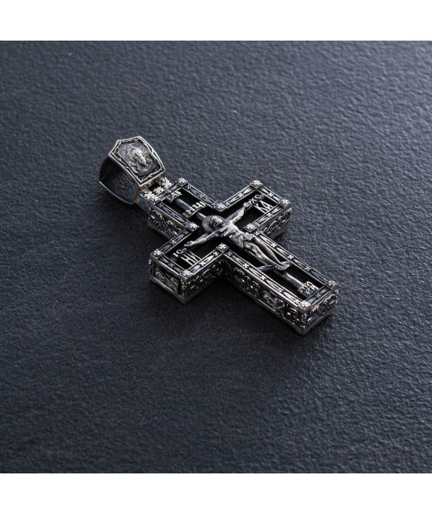 Мужской православный крест "Распятие" из эбенового дерева и серебра 1070 Онікс