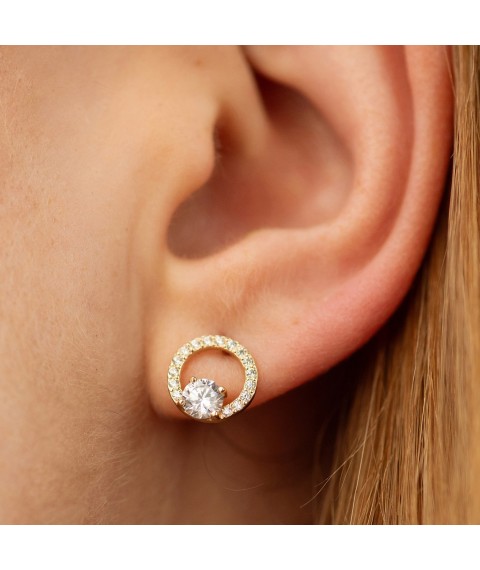 Earrings - studs "Cycle" with cubic zirconia (yellow gold) s08728 Onyx