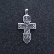 Silver Orthodox cross "Crucifixion. Entry of the prudent thief into heaven" (blackening) 13087 Onyx