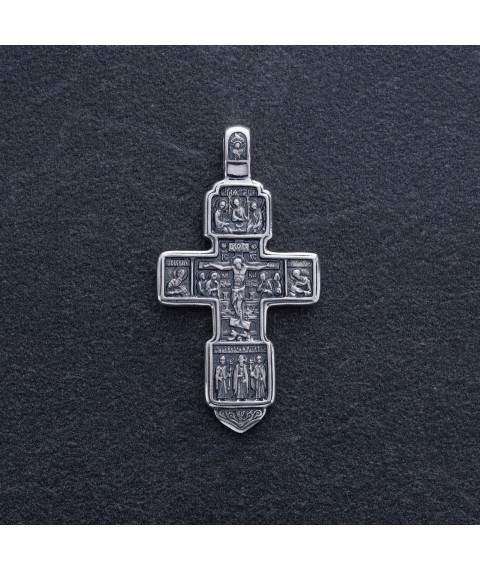 Серебряный православный крест "Распятие. Вход благоразумного разбойника в рай" (чернение) 13087 Онікс