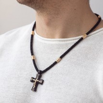 Men's Orthodox cross on a cord made of ebony and gold kol02134 Onix 60