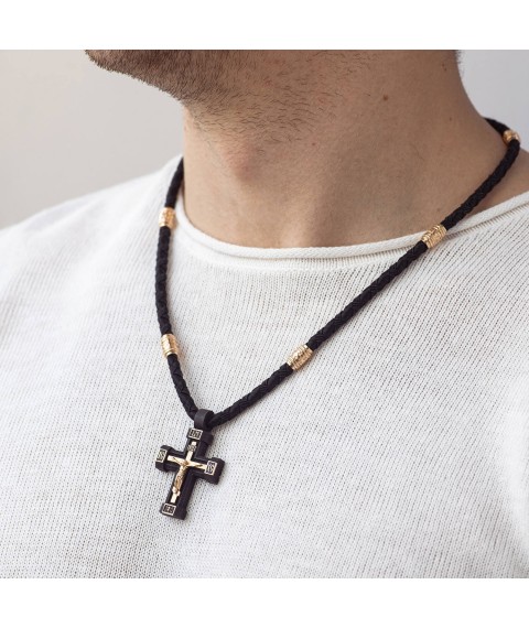 Men's Orthodox cross on a cord made of ebony and gold kol02134 Onix 60