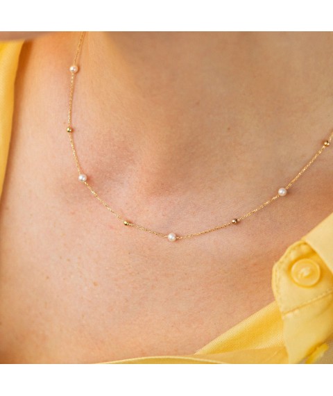 Gold necklace "Balls" with pearls count02031 Onix 44