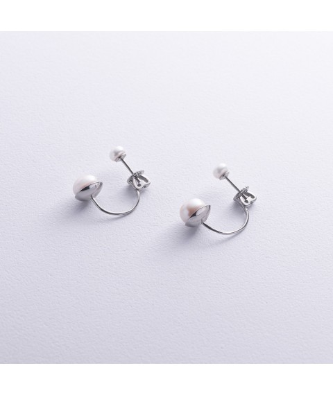 Silver earrings - studs with pearls 902-00738 Onyx