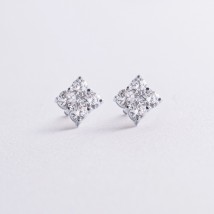 Серьги - пусеты "Fleur" с фианитами (белое золото) с09142 Онікс