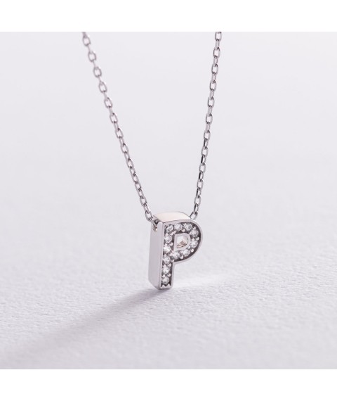 Necklace with the letter "P" in white gold (cubic zirconia) kol01329Р Onyx 45