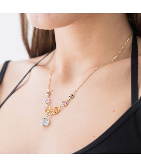 Gold necklace with natural stones kol00530 Onix 45
