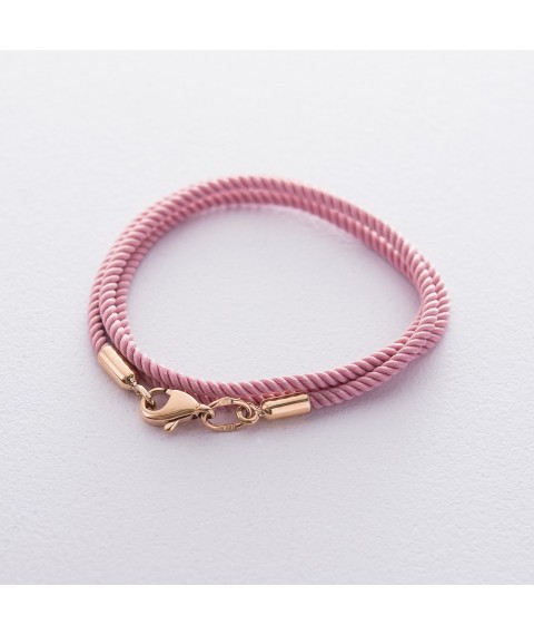 Шелковый розовый шнурок с гладкой золотой застежкой (2мм) кол00932 Онікс  30