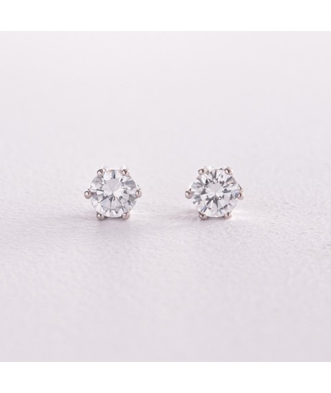 Silver earrings - studs with cubic zirconia 12623 Onyx