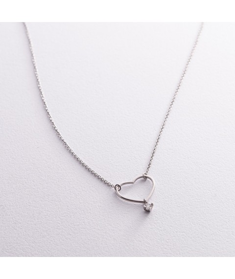 Silver necklace "Heart" with cubic zirconia 1087 Onix 45
