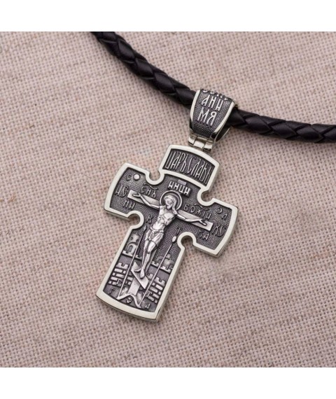 Silver cross ''Crucifixion. Archangel Michael.'' 132514 Onyx