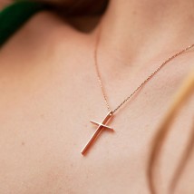 Necklace "Cross" in red gold kol01705 Onyx 45