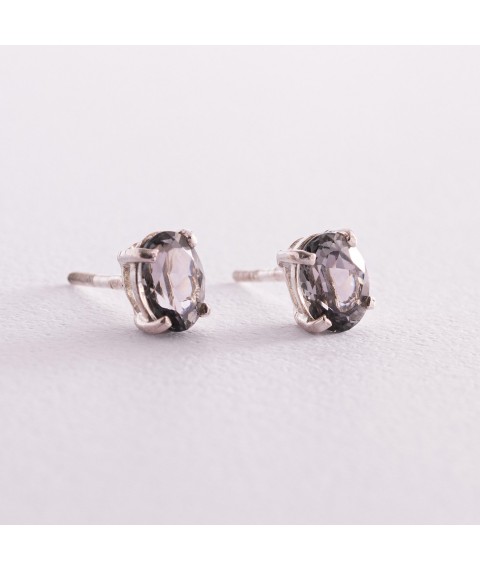Silver earrings - studs (synthetic topaz) 122177 Onyx