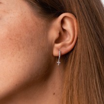 Gold earrings "Cross" with diamonds sb0566sm Onyx