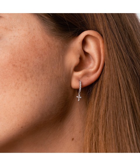 Gold earrings "Cross" with diamonds sb0566sm Onyx