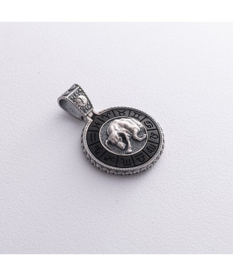 Silver pendant "Zodiac sign Taurus" with ebony 1041 Taurus Onyx