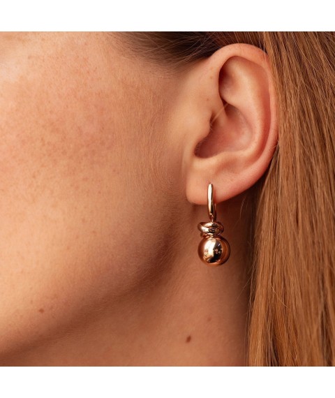 Gold earrings "Ball" with English clasp s07043 Onyx