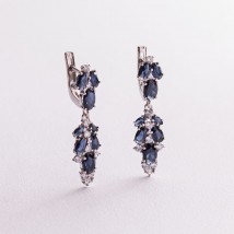 Silver earrings with synthetic sapphires and cubic zirconia 2950/9р-NSPH Onix