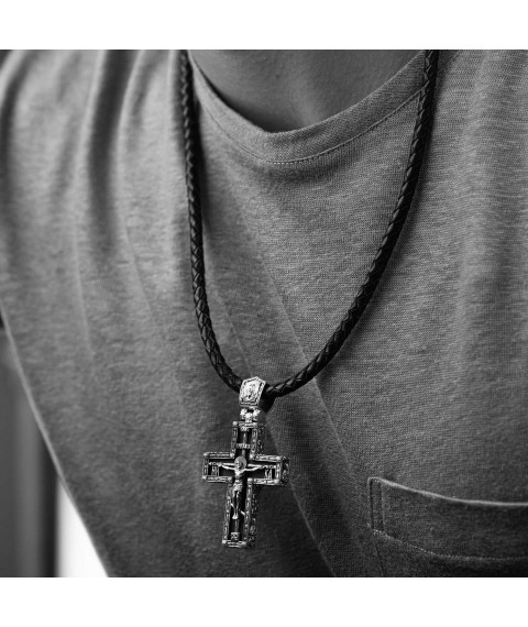 Men's Orthodox cross "Crucifixion" made of ebony and silver 1070 Onyx