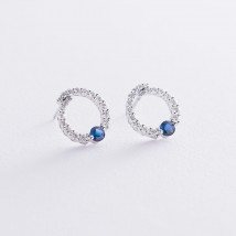 Gold earrings - studs with diamonds and sapphires sb0327ca Onyx