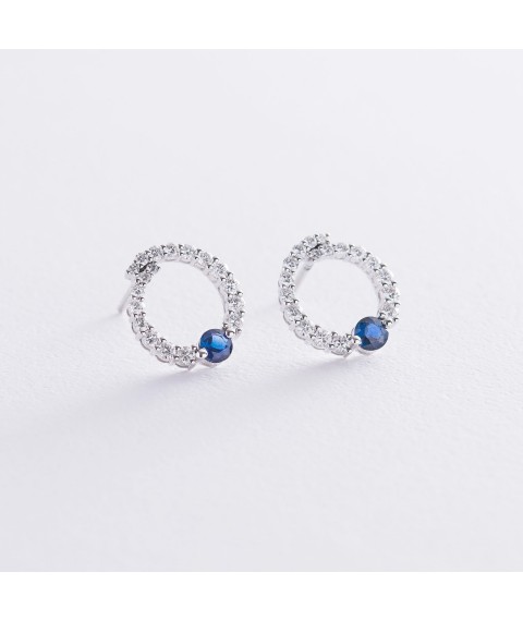 Gold earrings - studs with diamonds and sapphires sb0327ca Onyx
