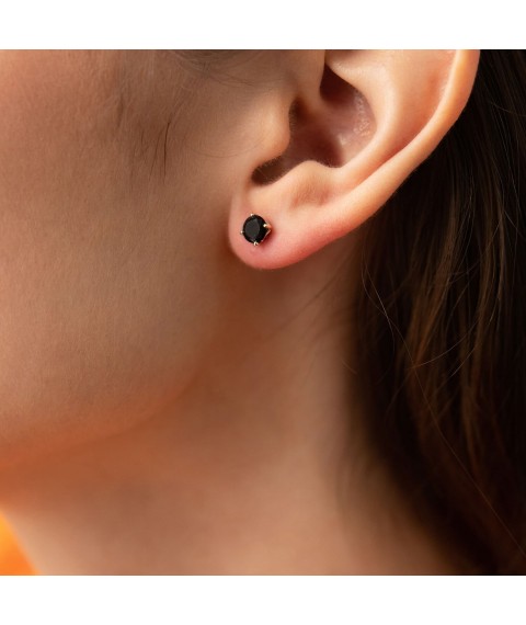 Earrings - studs with black cubic zirconia (yellow gold) s08299 Onyx