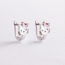 Детские серебряные серьги "Hello Kitty" (эмаль) 123070 Онікс