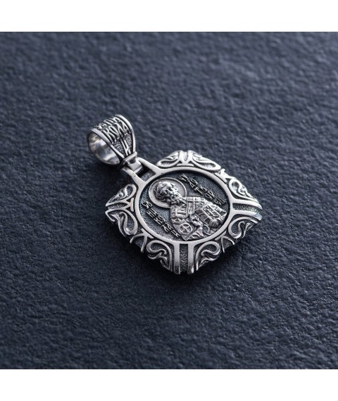 Silver amulet "St. Nicholas the Wonderworker" 133106 Onyx