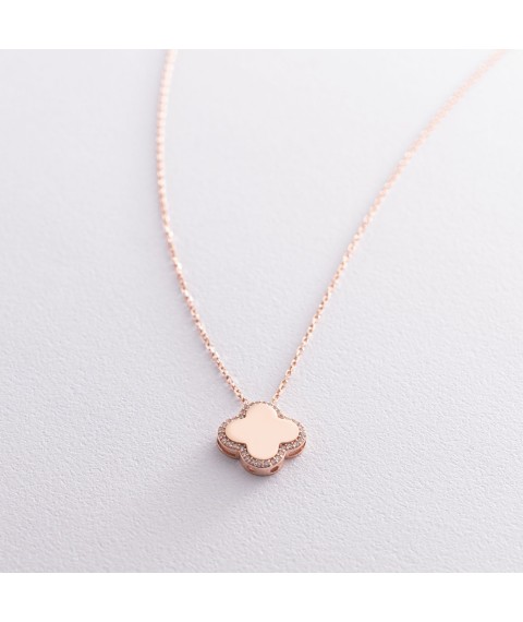 Gold necklace "Clover" with cubic zirconia col01782 Onix 45