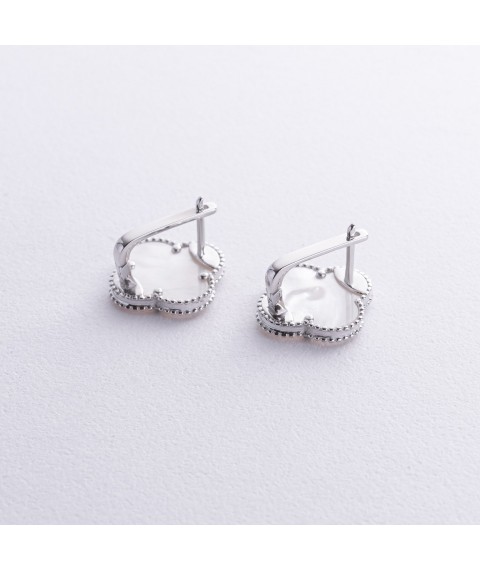 Earrings "Clover" in white gold (mother of pearl) s08829 Onyx
