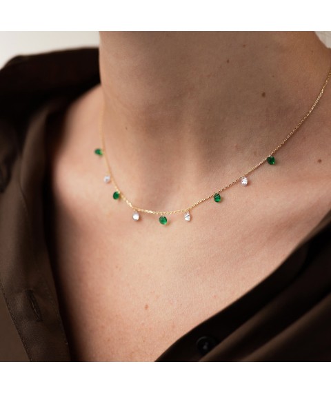 Necklace in yellow gold (green and white cubic zirconia) coll02308 Onyx 43