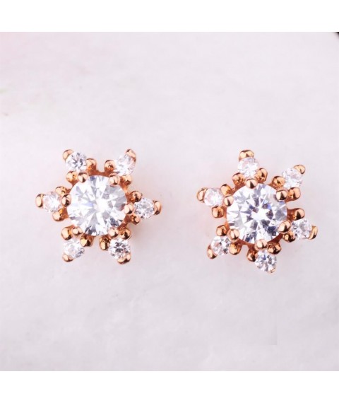 Gold stud earrings with cubic zirconia (9mm) s01798 Onyx