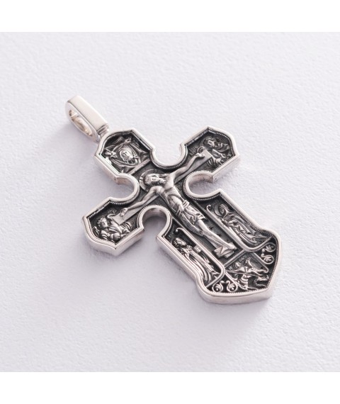Silver cross "Crucifixion. Kazan Icon of the Mother of God with the coming saints" 13537 Onyx