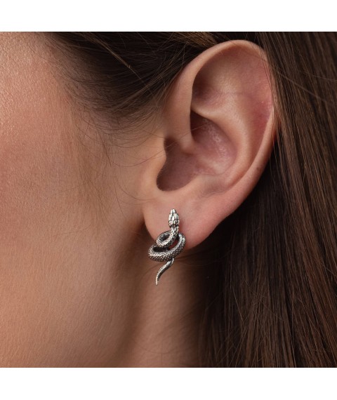Silver earrings "Snakes" 123228 Onyx