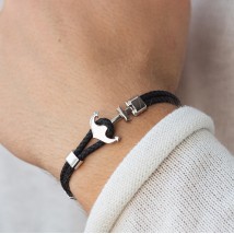 Leather bracelet "Anchor" with gold insert b02776 Onyx