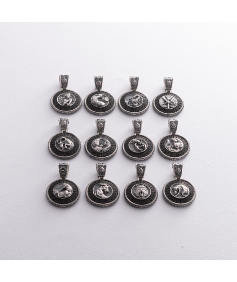 Silver pendant "Zodiac sign Gemini" with ebony 1041 twins Onyx
