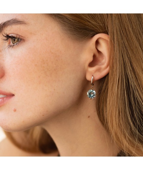 Gold earrings "Attraction" with blue topaz s05295 Onyx