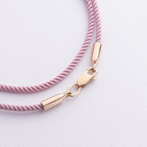 Шелковый розовый шнурок с гладкой золотой застежкой (2мм) кол02008 Онікс  50