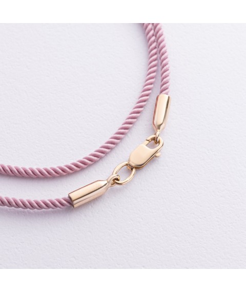 Шелковый розовый шнурок с гладкой золотой застежкой (2мм) кол02008 Онікс  40