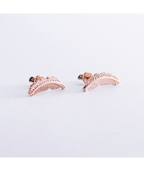 Gold earrings - studs "Feathers" s07903 Onix