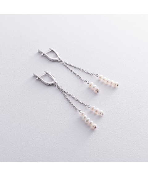 Срібні сережки з перлами і фіанітами 2336/1р-PWT Онікс
