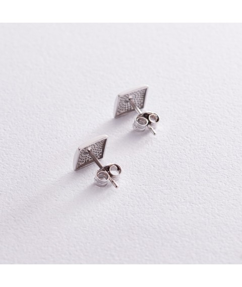Earrings - studs "Squares" in white gold s05487 Onyx