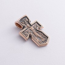 Золотой крестик "Распятие. Архангел Михаил. Божия Матерь "Знамение" с чернением п02534 Онікс