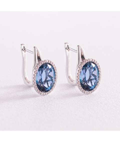 Gold earrings with London blue topaz and diamonds s656A1 Onyx