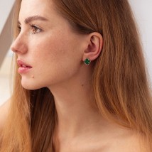 Earrings "Clover" in red gold (malachite) s07114 Onyx