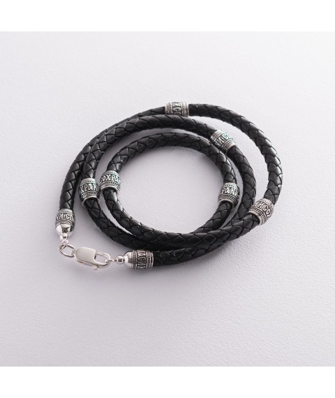 Leather cord "Save and Preserve" with silver clasp 181107 Onix 65